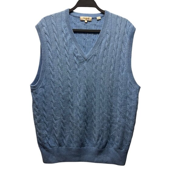 Peter Millar Mens Cable Knit Blue Cashmere Sweater Vest Size L - Picture 1 of 6